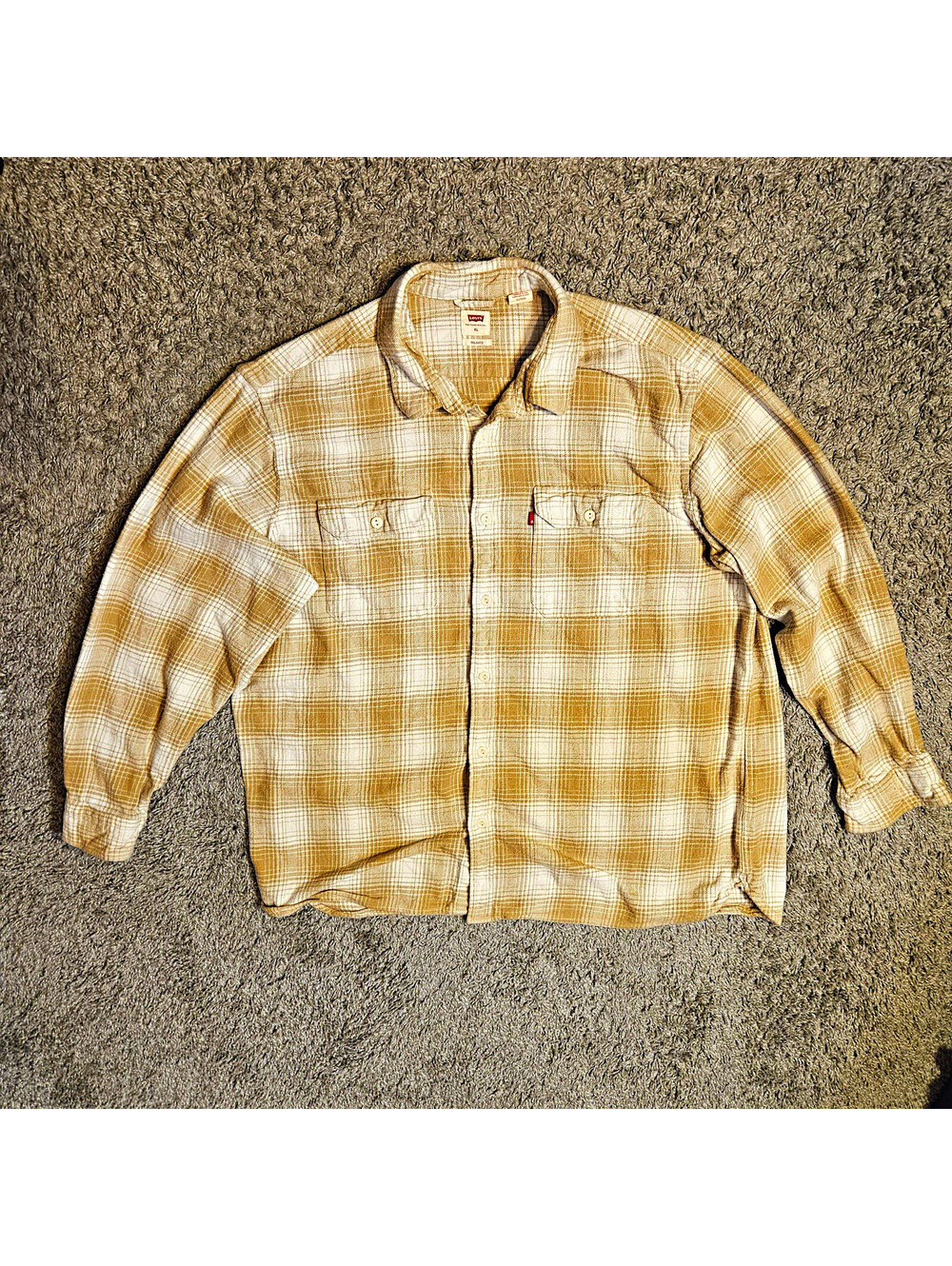 Levi's Men's Tan Cotton Flannel Plaid Long Sleeve Relaxed Button-Up Shirt XL